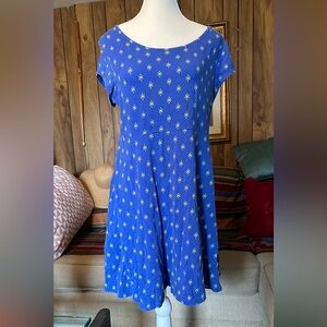 Blue Sundress with Short Sleeves and Crew Neck